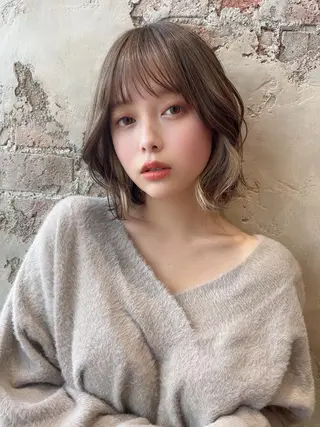 ミディアム カラー パーマ ヘアアレンジ 骨格別小顔カット/ 顔周りカット/金井のヘアスタイル