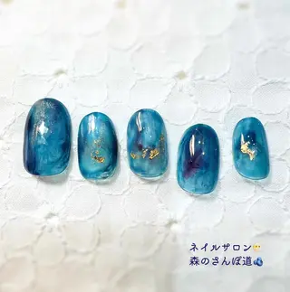ネイル ショートネイル 森のさんぽ道のネイルデザイン