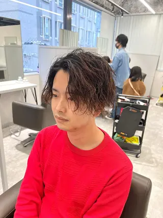 ショート パーマ 関西センターパート メンズモデル募集のヘアスタイル
