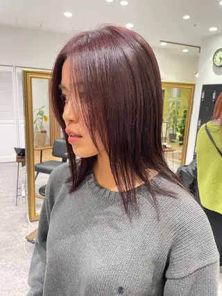 ミディアム カラー 矯正パーマ、ベージュ ボブカット🫧のヘアスタイル