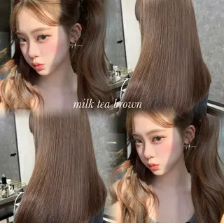 ロング カラー ミルクティー・ピンク 甘モテカラー/emaのヘアスタイル