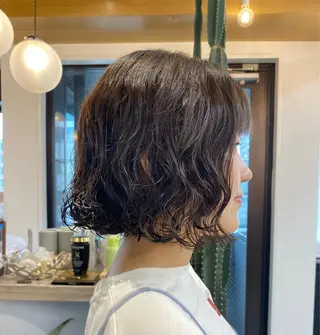 ミディアム パーマ レイヤーボブ縮毛矯正 韓国RINAのヘアスタイル