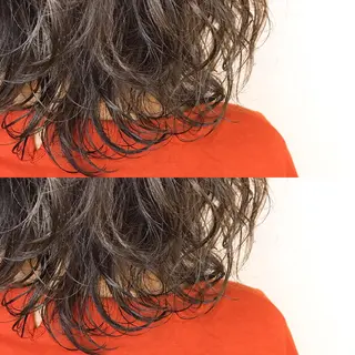 セミロング カラー パーマ 韓国レイヤーカット/ ダブルカラーのヘアスタイル