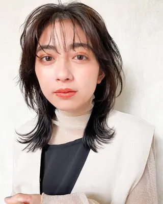 セミロング カラー レイヤーカット☆顔ま わりカット＊田村りおのヘアスタイル