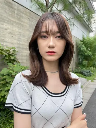 セミロング カラー 顔周りカット 【オノザワリョウ】のヘアスタイル