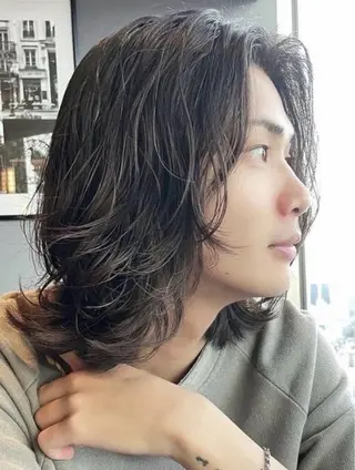 ロング パーマ メンズ メンズ/シャドウ/ 波巻き/kyogoのヘアスタイル