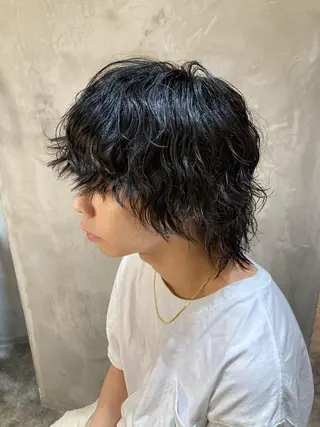 ミディアム パーマ メンズ 波巻きスパイラルパー マ/シャドウパーマ駿のヘアスタイル