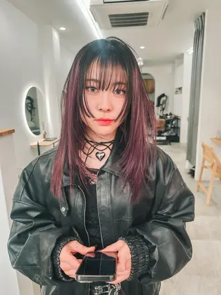 セミロング カラー レイヤー/ウルフ/ ハッシュカット/ダイのヘアスタイル