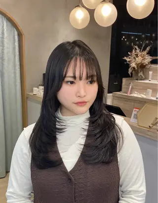 ロング カラー レイヤーボブ縮毛矯正 韓国RINAのヘアスタイル