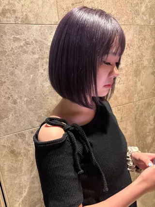 ミディアム 人気サロン縮毛矯正 ボブカットカラーのヘアスタイル
