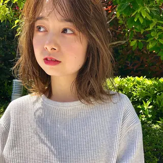 ミディアム カラー パーマ 【ダメージレス施術】 【透明感】北村 拓也のヘアスタイル
