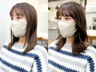 ミディアム カラー パーマ ヘアアレンジ メンズ キッズ ネイル マツエク・マツパ アイブロウ レイヤーカット／顔周 りカット/縮毛矯正のヘアスタイル