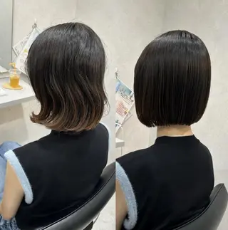 ミディアム パーマ カラー 柔らかい縮毛矯正/ ボブ/北林のヘアスタイル