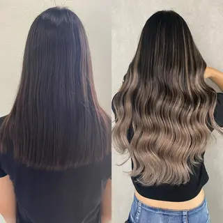 ロング カラー パーマ ヘアアレンジ ハイトーン カラーのヘアスタイル