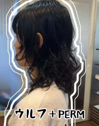 セミロング パーマ 韓国エクステ／羽エク ダブルスキル💛のヘアスタイル