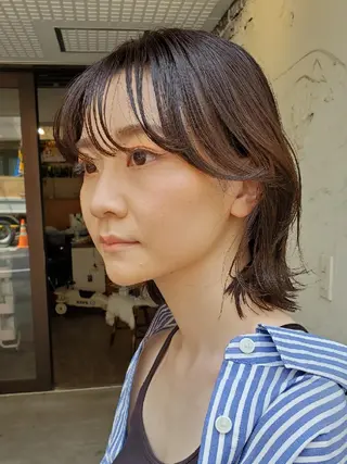 ミディアム パーマ 韓国レイヤー柔らかい 地毛風縮毛矯正/マツのヘアスタイル
