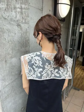 セミロング カラー ヘアアレンジ ミルクティーベージュ ブリーチ 店長 清水のヘアスタイル