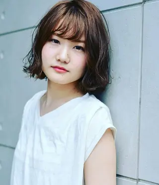 ミディアム パーマ カラー 青木 みなのヘアスタイル