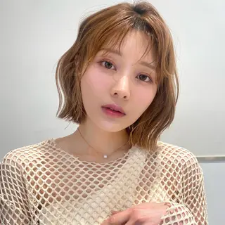 ミディアム カラー パーマ ヘアアレンジ 小野寺瑞希 /最小顔カットのヘアスタイル