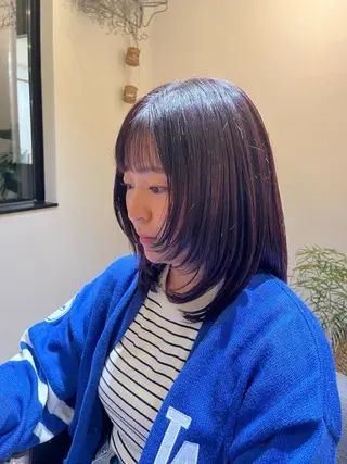 セミロング カラー むらたナチュラルパー マ🌀透明感カラーのヘアスタイル