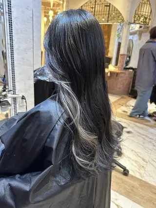 セミロング ブリーチなしダブル カラー縮毛矯正 下野のヘアスタイル