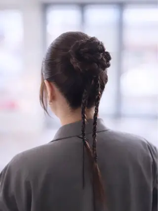 ロング Rinkaアレンジ/ 顔まわり/縮毛矯正のヘアスタイル
