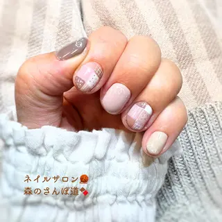 ネイル ショートネイル 森のさんぽ道のネイルデザイン