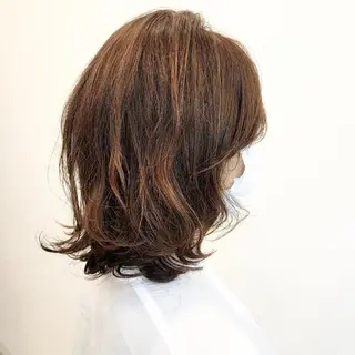ミディアム パーマ 浜田りほ Luxbe 博多バスターミナルのヘアスタイル
