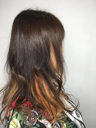 セミロング カラー 白髪ぼかしハイライト 柳川拓哉のヘアスタイル