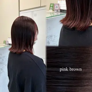 ミディアム カラー 垢抜け小顔レイヤー オリーブ/スミレのヘアスタイル