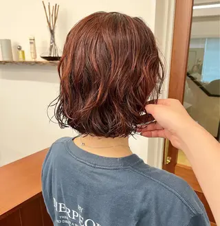 ミディアム カラー パーマ モモ🍑 レイヤー/ボブ/暖色のヘアスタイル