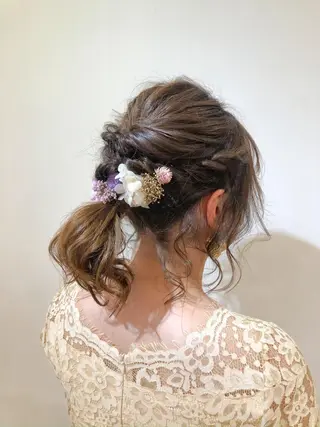 ミディアム カラー パーマ ヘアアレンジ 顔周りカット・相談 レイヤーも◎しずくのヘアスタイル
