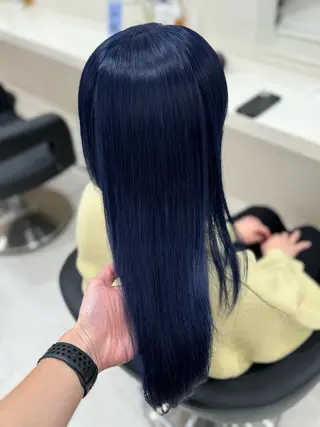 ロング 縮毛矯正× ブルーブラック/池袋のヘアスタイル
