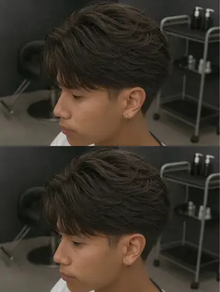 ミディアム パーマ ヘアアレンジ メンズ 🔥ニュアンス フェザー小林海斗🔥のヘアスタイル