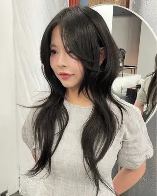 ロング カラー パーマ ハッシュカット/ 韓国ヘア☽⋰mahoのヘアスタイル