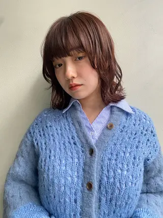 ミディアム 大人可愛い♡コテ巻き パーマ🌼杉田 萌恵のヘアスタイル