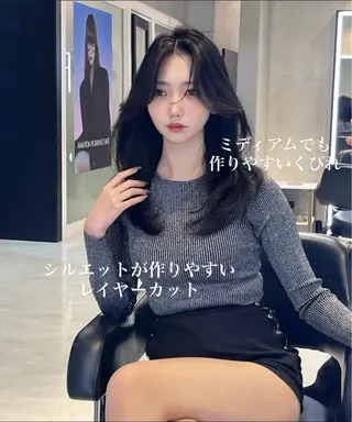 ミディアム 海野翔吾🇨🇳 ワンホンレイヤーのヘアスタイル