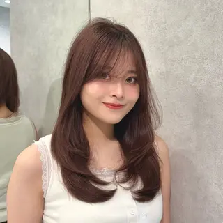 ミディアム カラー パーマ ヘアアレンジ メンズ キッズ 新宿/小顔レイヤー/ 顔まわり/西慶太朗のヘアスタイル