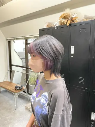 ミディアム カラー パーマ ヘアアレンジ メンズ キッズ ネイル マツエク・マツパ 切りっぱなしヘアボブ ミディアムヘアRYOのヘアスタイル