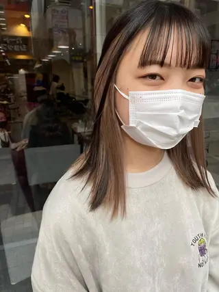 ミディアム カラー パーマ ヘアアレンジ メンズ キッズ ネイル mana 暖色カラーカットのヘアスタイル