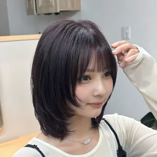 ミディアム 縮毛矯正/艶感カラー レイヤーカット/うみのヘアスタイル