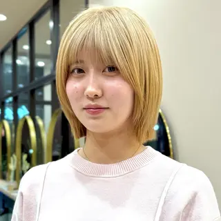 ミディアム カラー 艶ブリーチカラー✨ ボブレイヤーSakiのヘアスタイル