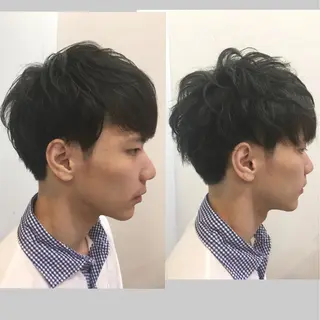 ショート パーマ メンズ 髪質改善× 白髪ぼかし溝江のヘアスタイル