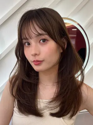 ロング カラー 山崎/ボブ縮毛矯正 レイヤー髪質改善のヘアスタイル