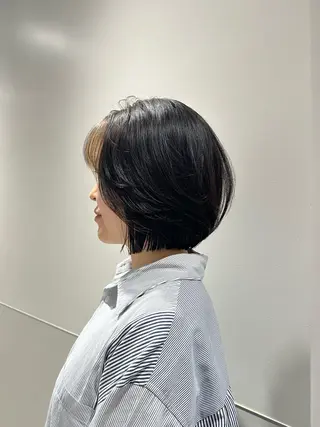 ミディアム カラー パーマ ヘアアレンジ メンズ 切りっぱなしヘアボブ ミディアムヘアRYOのヘアスタイル