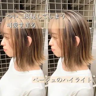 ミディアム カラー ヘアアレンジ 白髪ぼかしハイライト 茗荷谷駅徒歩2分のヘアスタイル