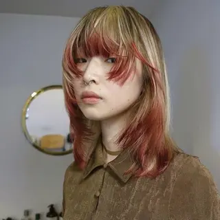 カラー ウルフ/レイヤー/ ブリーチカラーのヘアスタイル