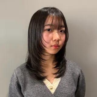 ミディアム レイヤー／ボブ KAHOのヘアスタイル