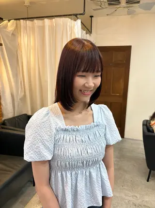 ミディアム カラー 顔周りカット ピンク カラー🩰りりのヘアスタイル