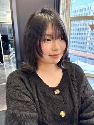 ミディアム 人気サロン縮毛矯正 ボブカットカラーのヘアスタイル